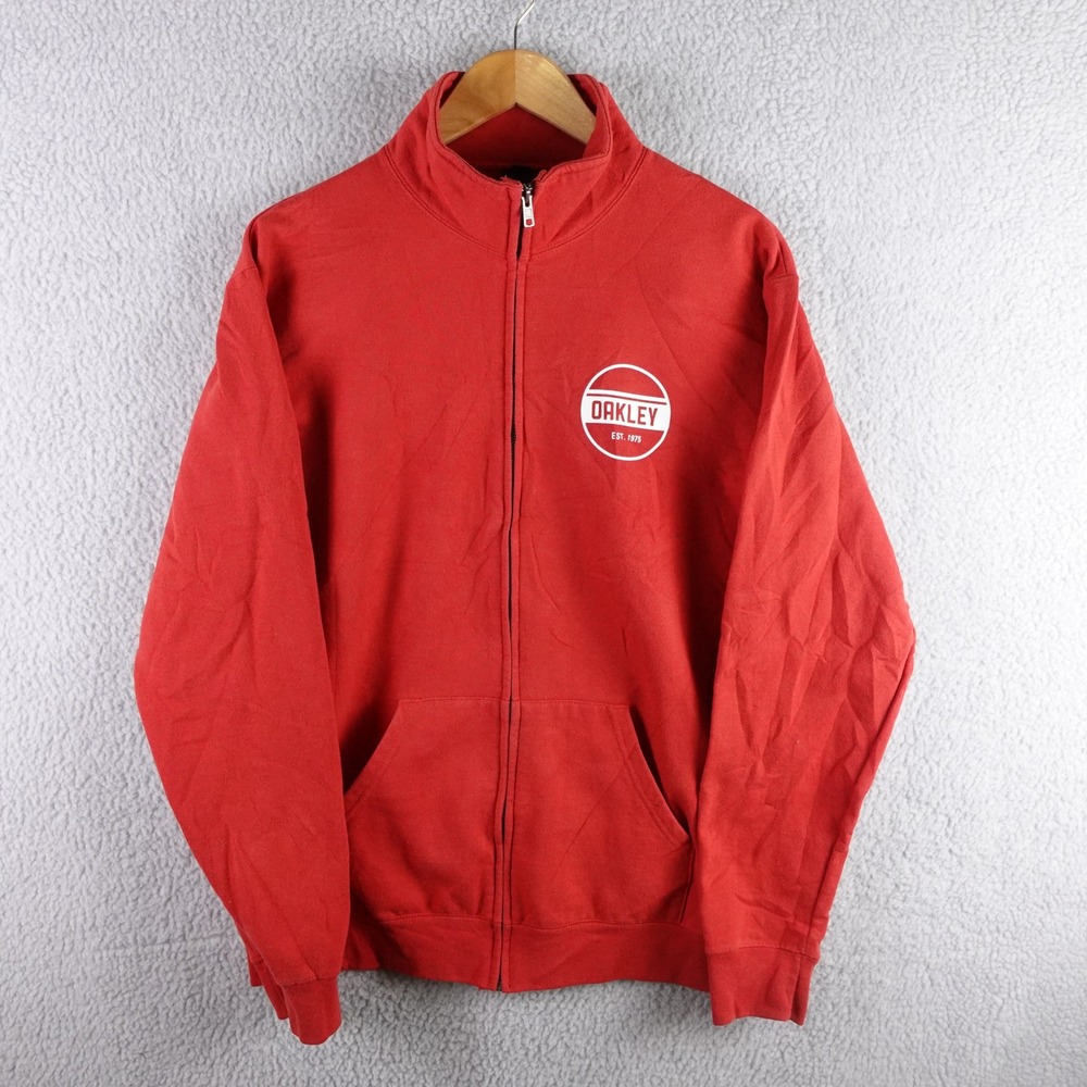 Oakley Mens Red Full Zip Track Jacket Custom Fit Fleece Logo Size Medium